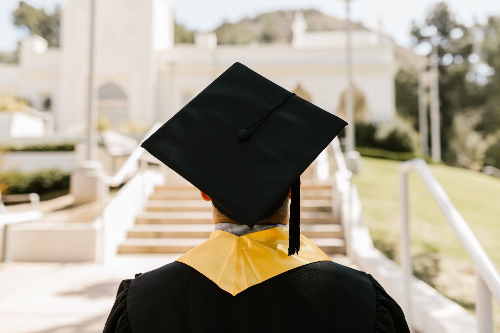 Graduate in cap and gown
