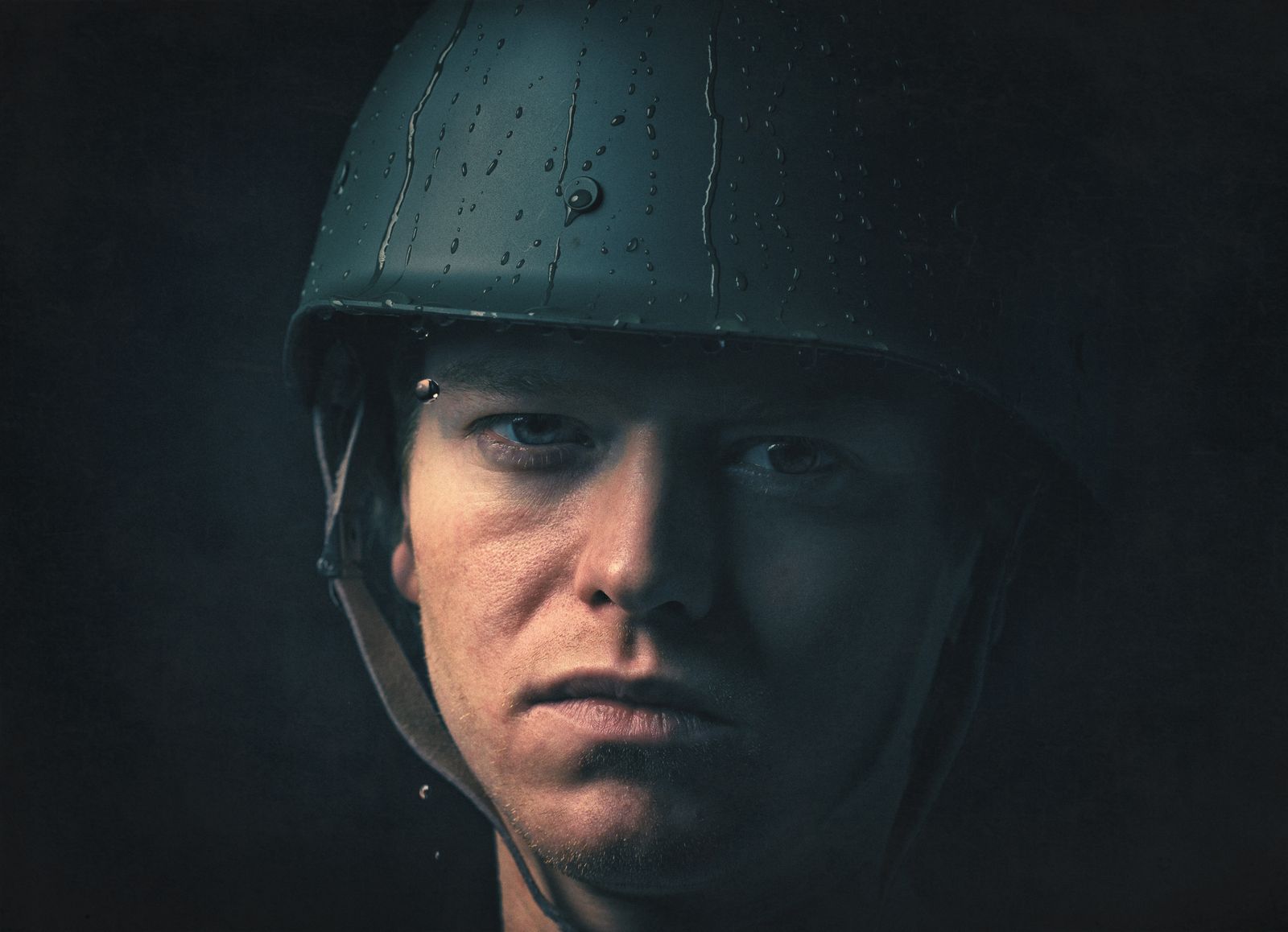 Soldier in a military helmet