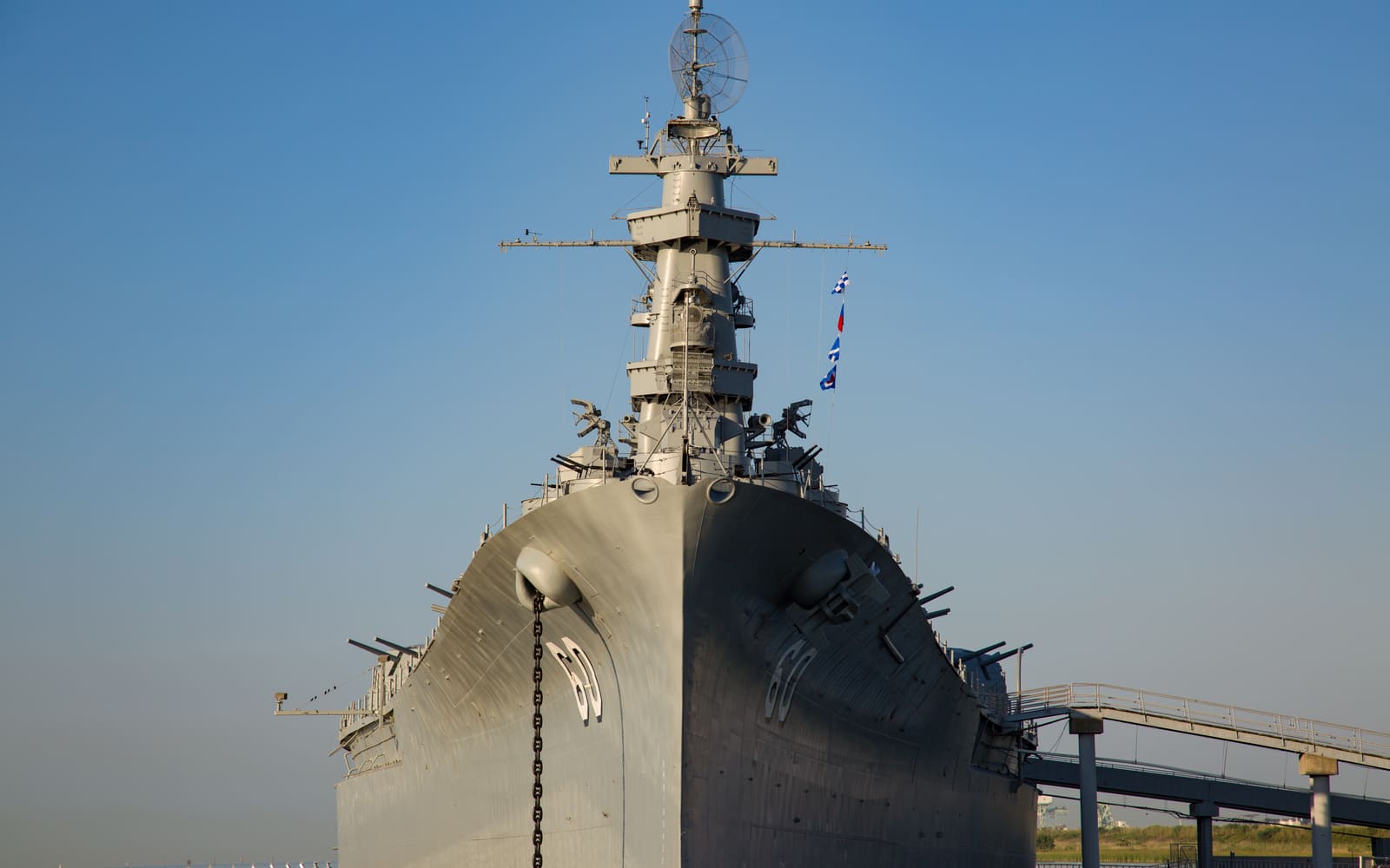 Bow of the USS Alabama battleship at Battleship Memorial Park in Mobile, Alabama