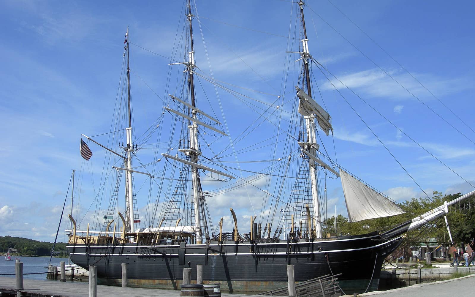 The historic whaleship Charles W. Morgan docked at Mystic Seaport, Connecticut