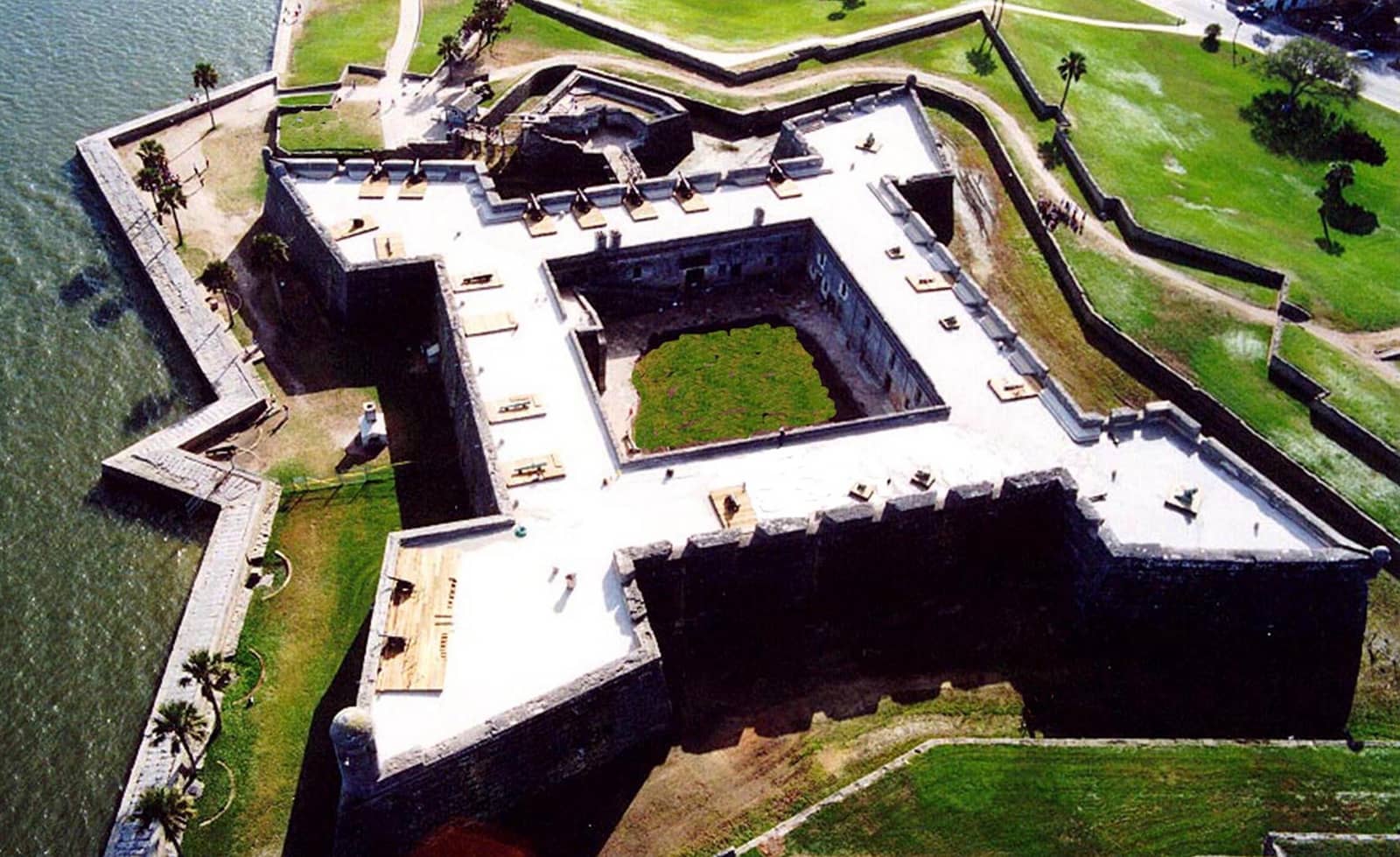 Aerial view of the star-shaped Castillo de San Marcos fort in St. Augustine, Florida