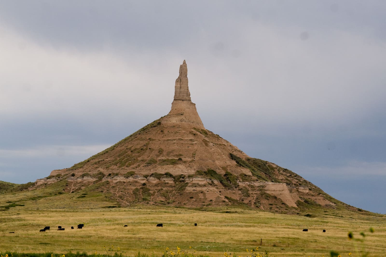 Chimney Rock rising above the Nebraska prairie, the famous Oregon Trail landmark near Bayard
