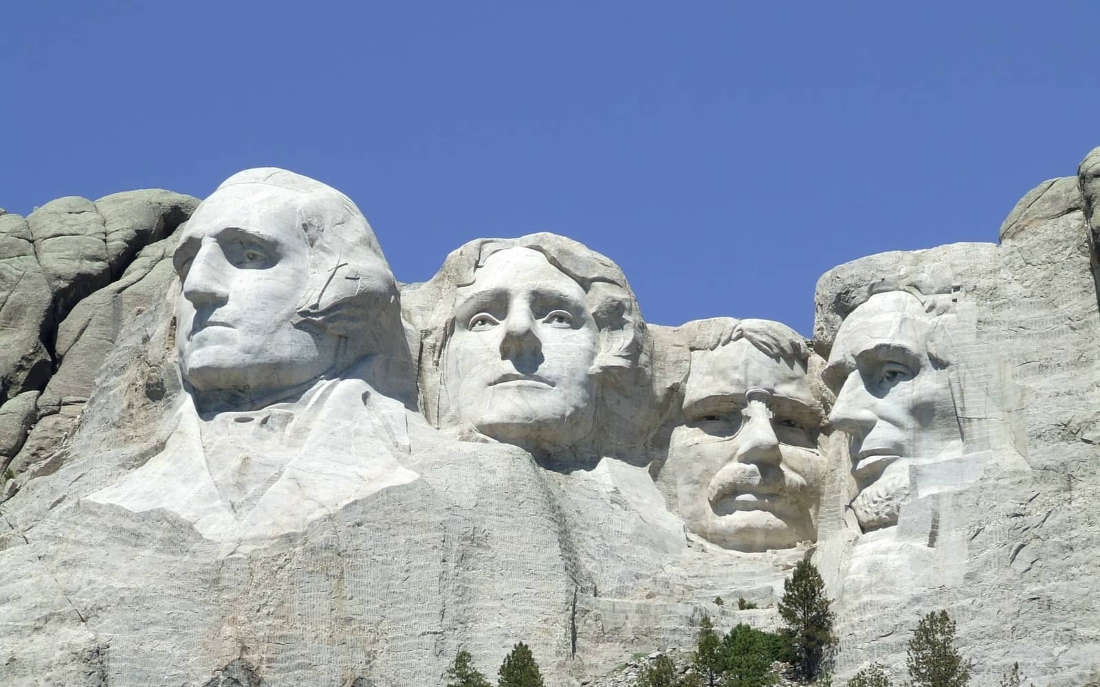 The four presidential faces carved into Mount Rushmore National Memorial in the Black Hills of South Dakota